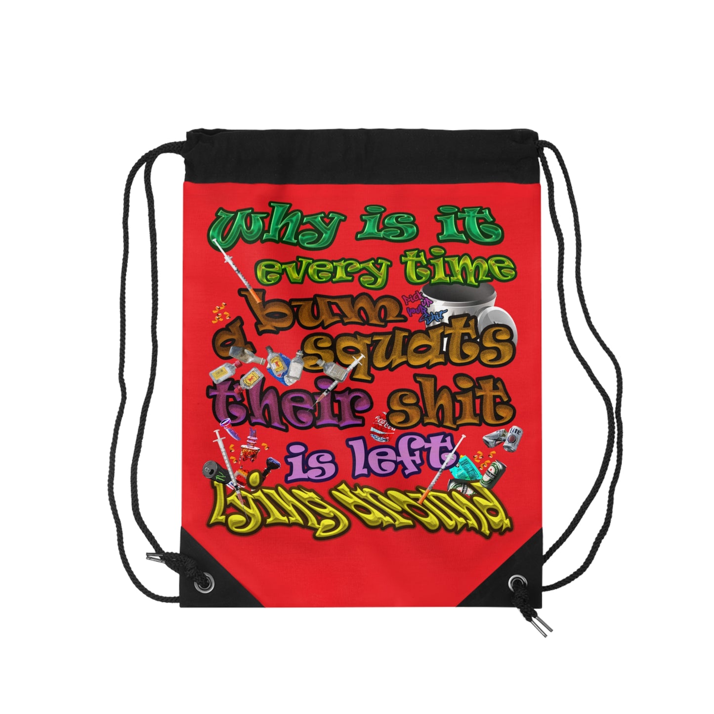 the bum's shit - Drawstring Bag (red)