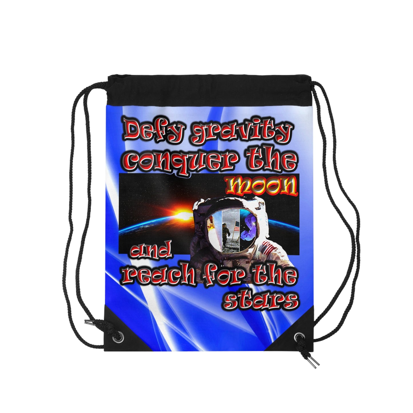 defy conquer reach - Drawstring Bag (blue-white wave)