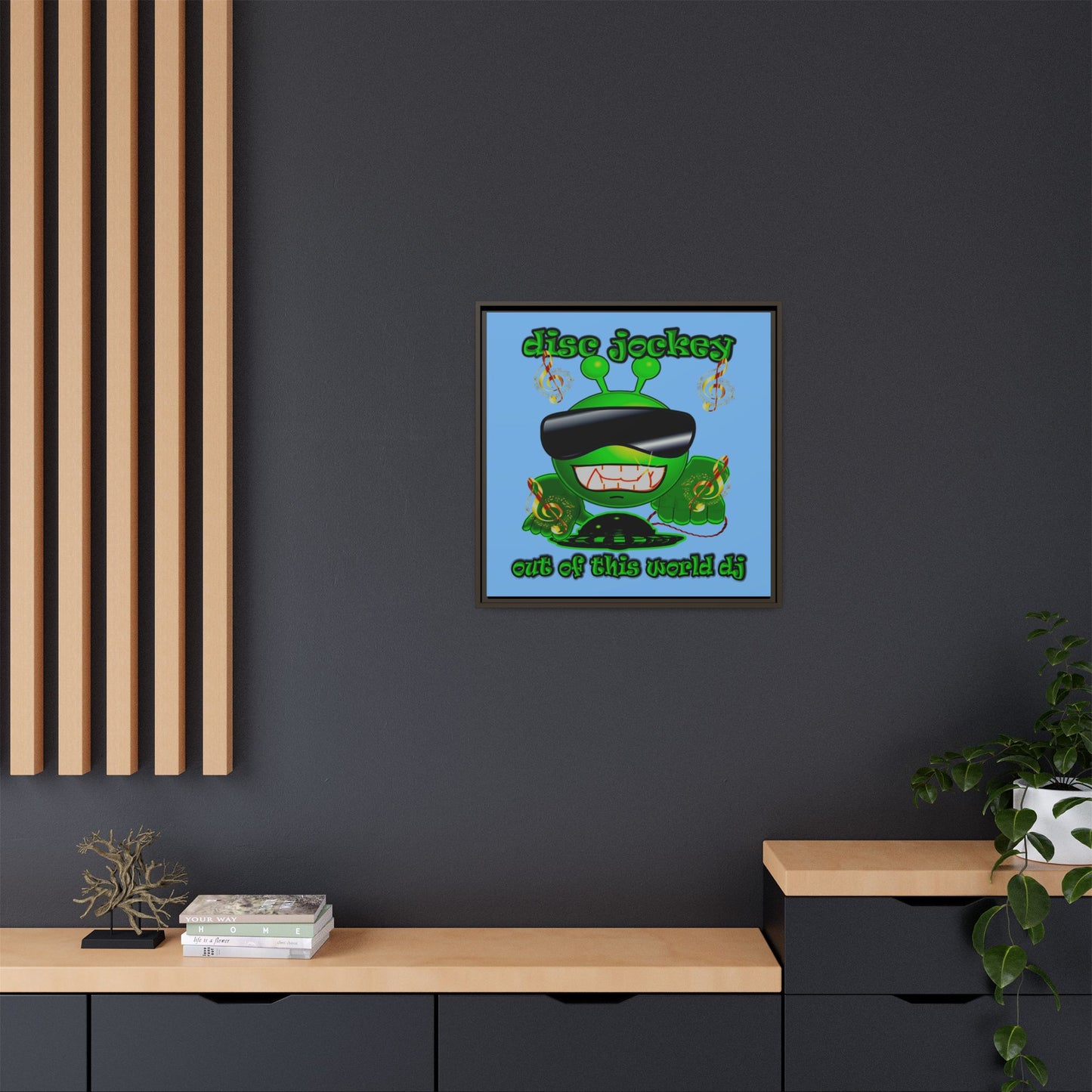 disc jockey - framed canvas art (light blue)