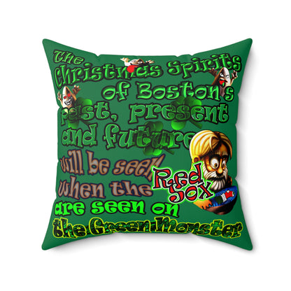 christmas spirits of boston - Spun Polyester Square Pillow - (dark green)