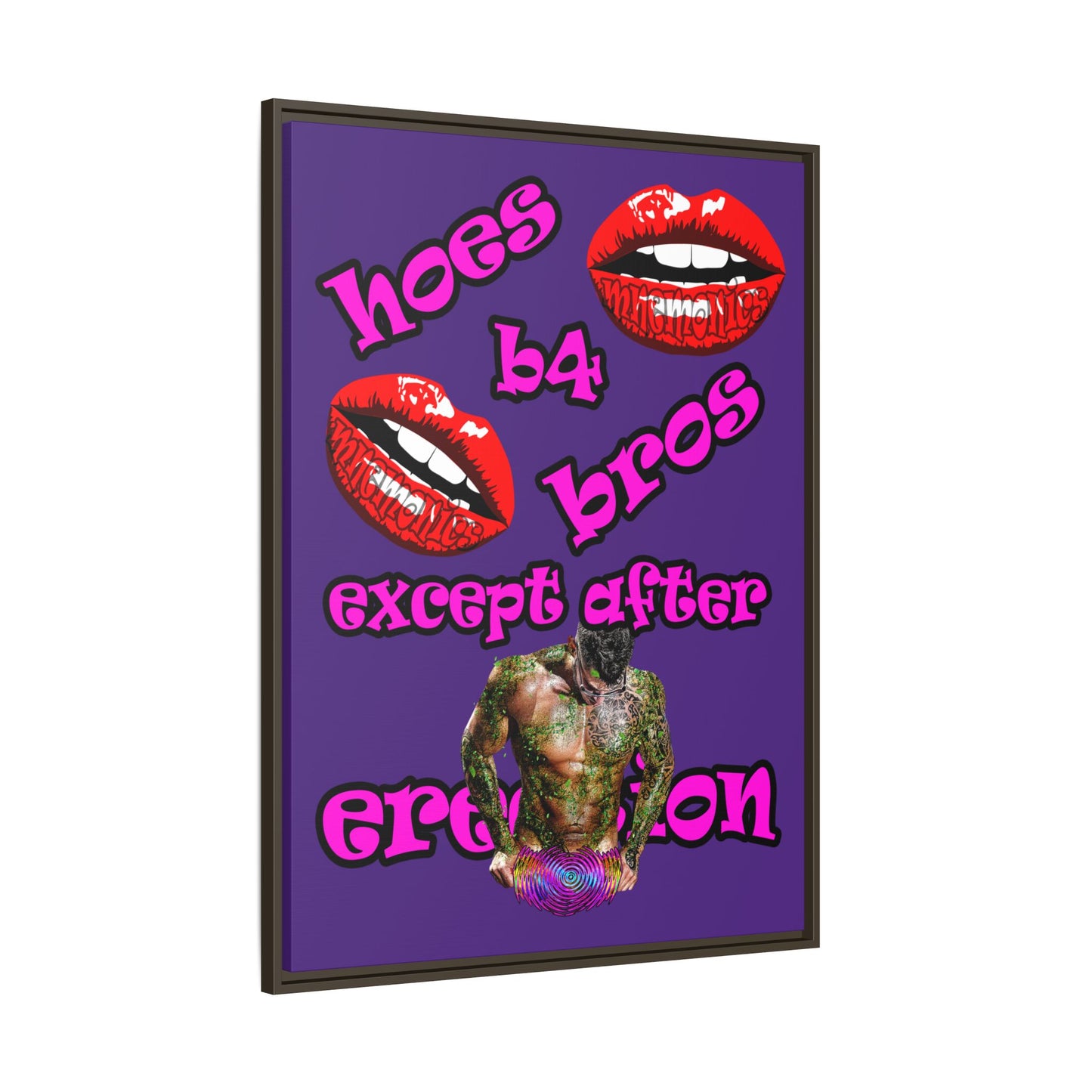 hoes b4 bros - framed canvas art (purple)