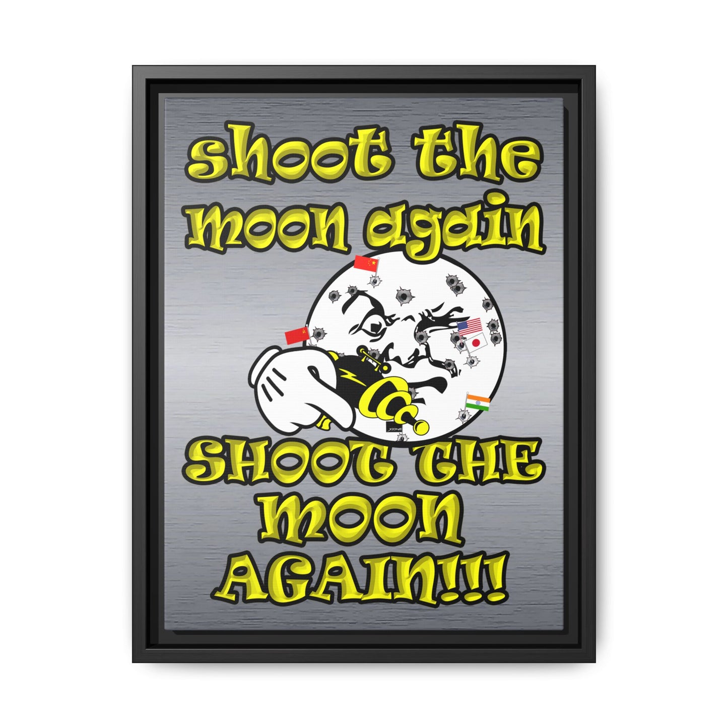 shoot the moon again - framed canvas art (brushed nickel)
