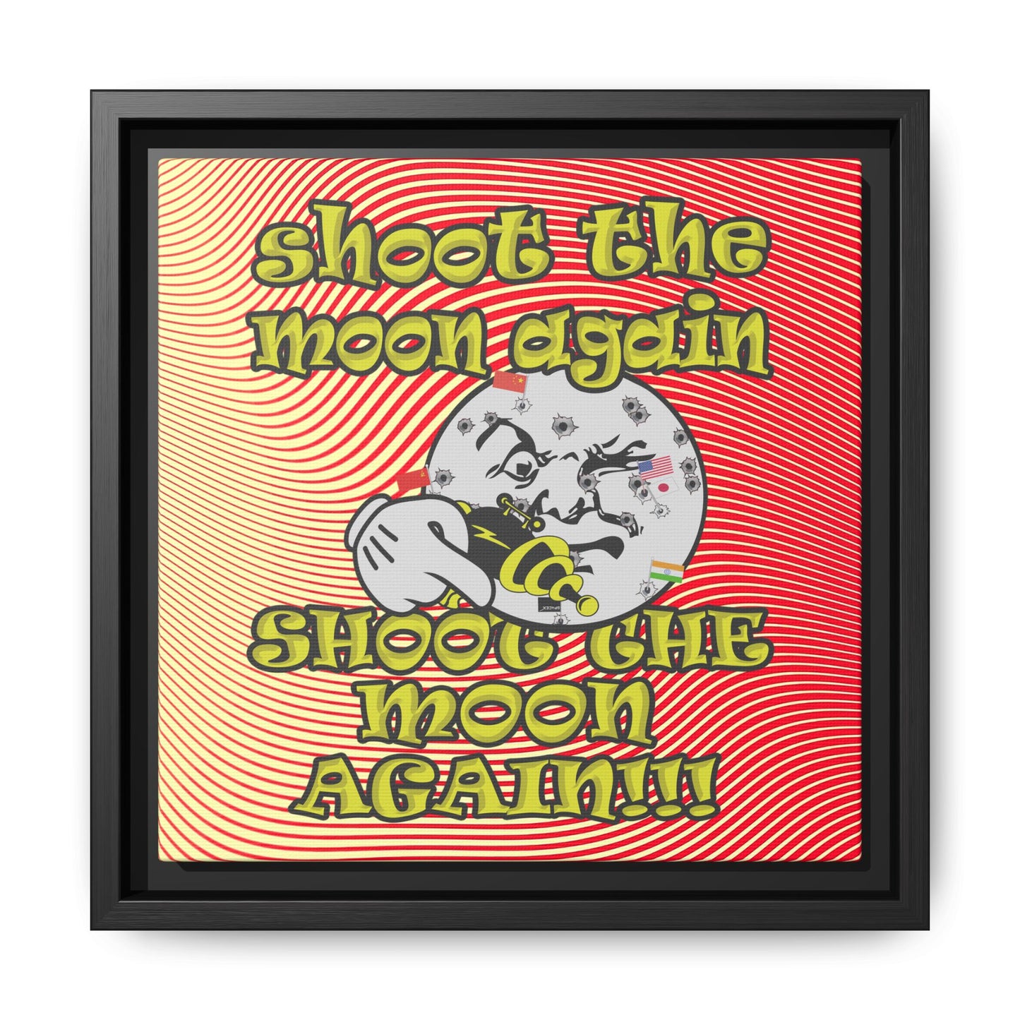 shoot the moon again - framed canvas art (yellow-orange wave)