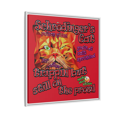 schrodinger's cat - framed canvas art (dark red)