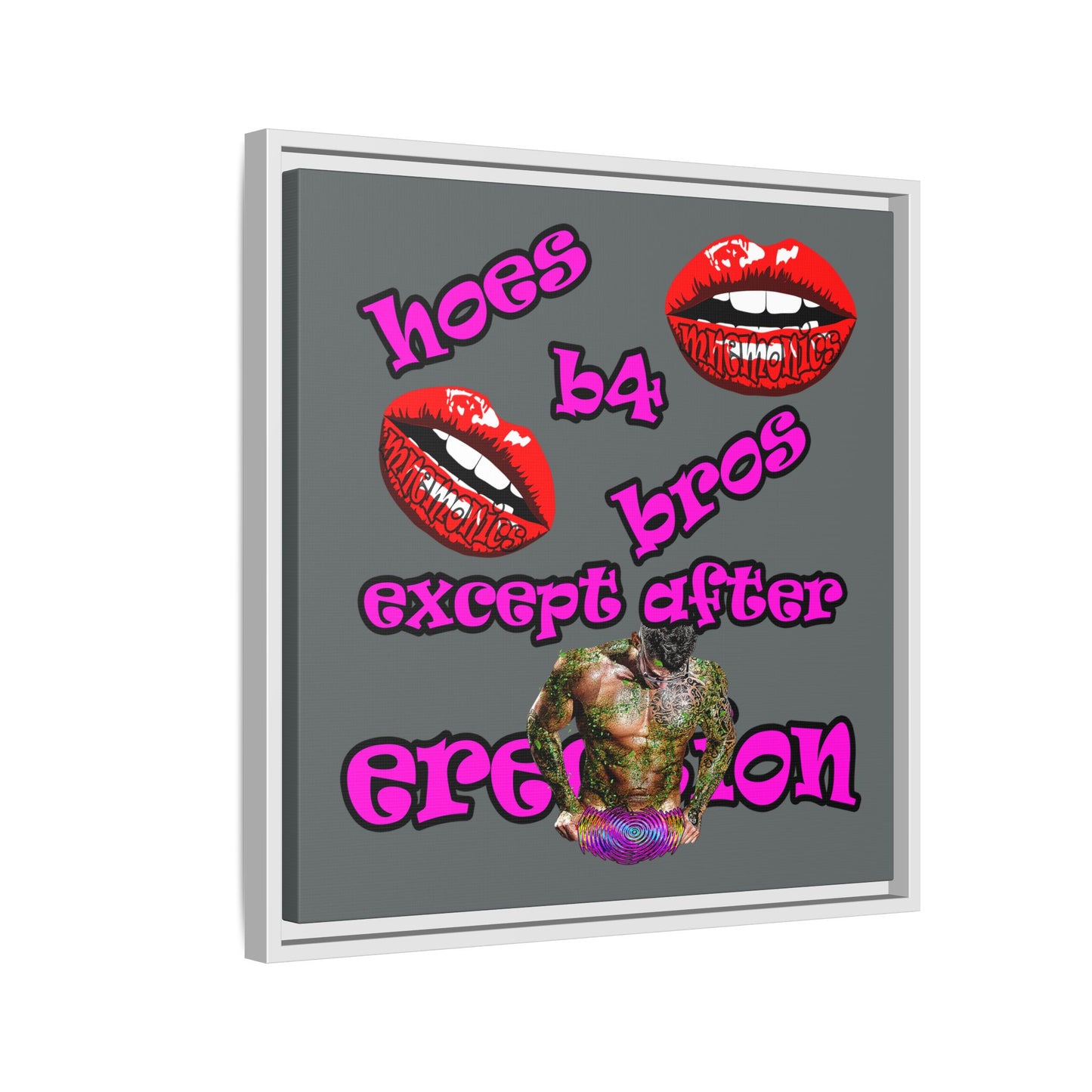 hoes b4 bros - framed canvas art (dark grey)