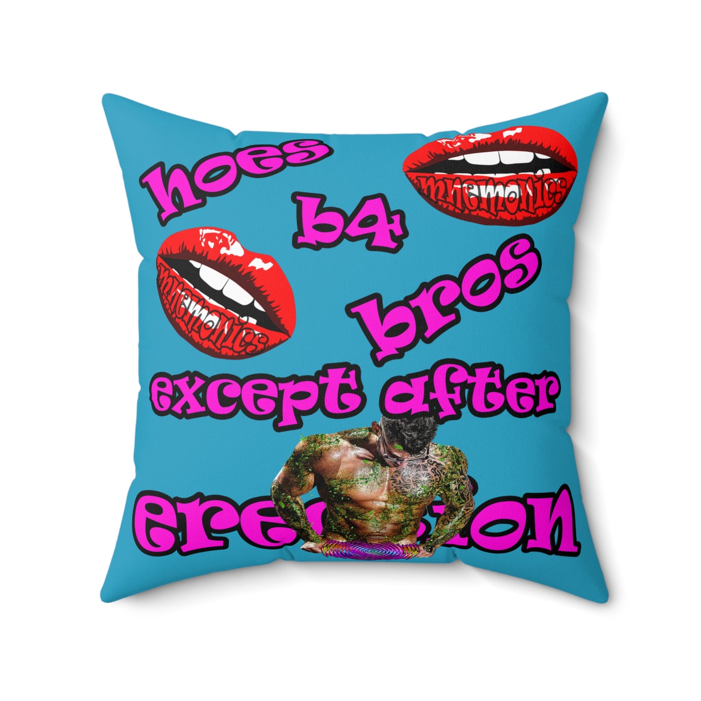 hoes b4 bros - Spun Polyester Square Pillow - (turquoise)