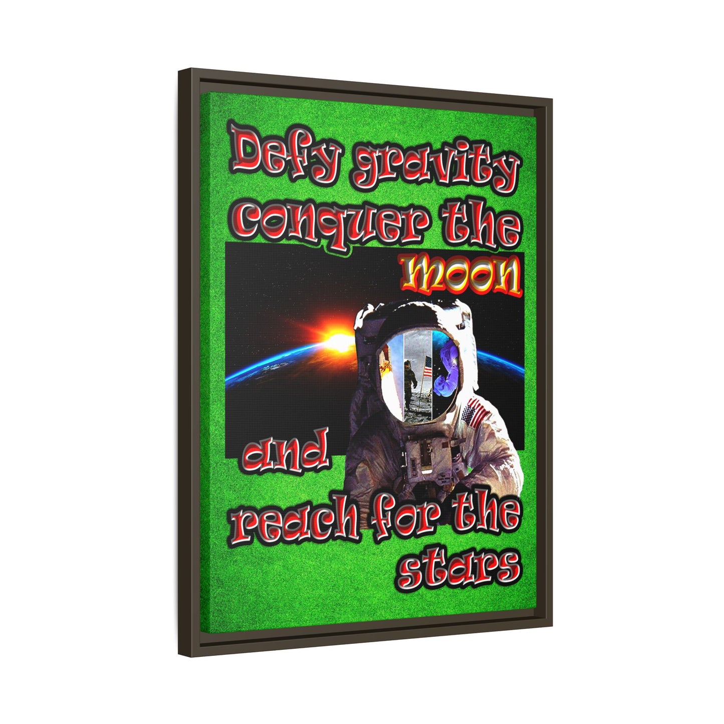 defy conquer reach - framed canvas art (green turf)