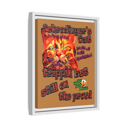 schrodinger's cat - framed canvas art (light brown)
