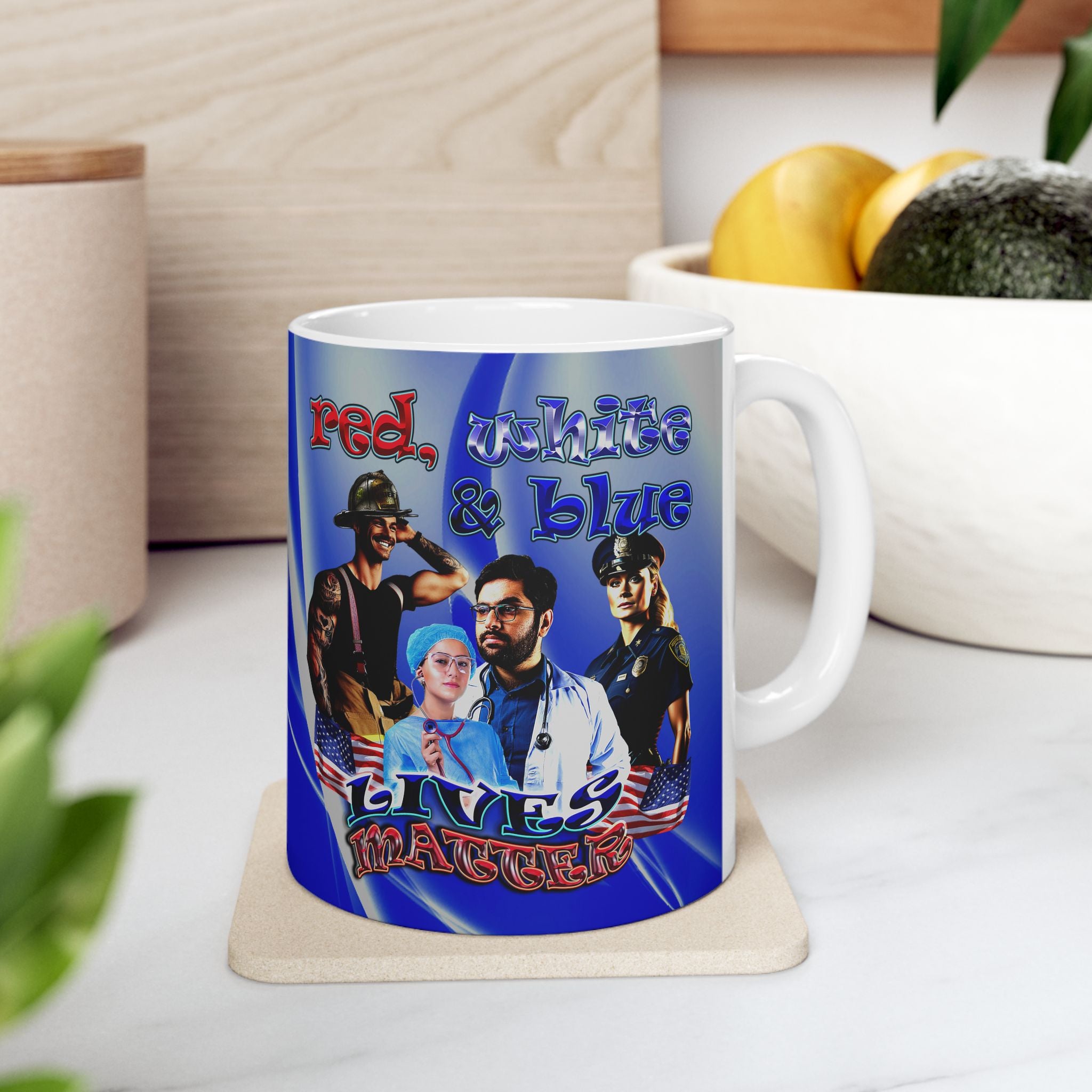 rw&b lives matter - White Mug (blue-white wave)