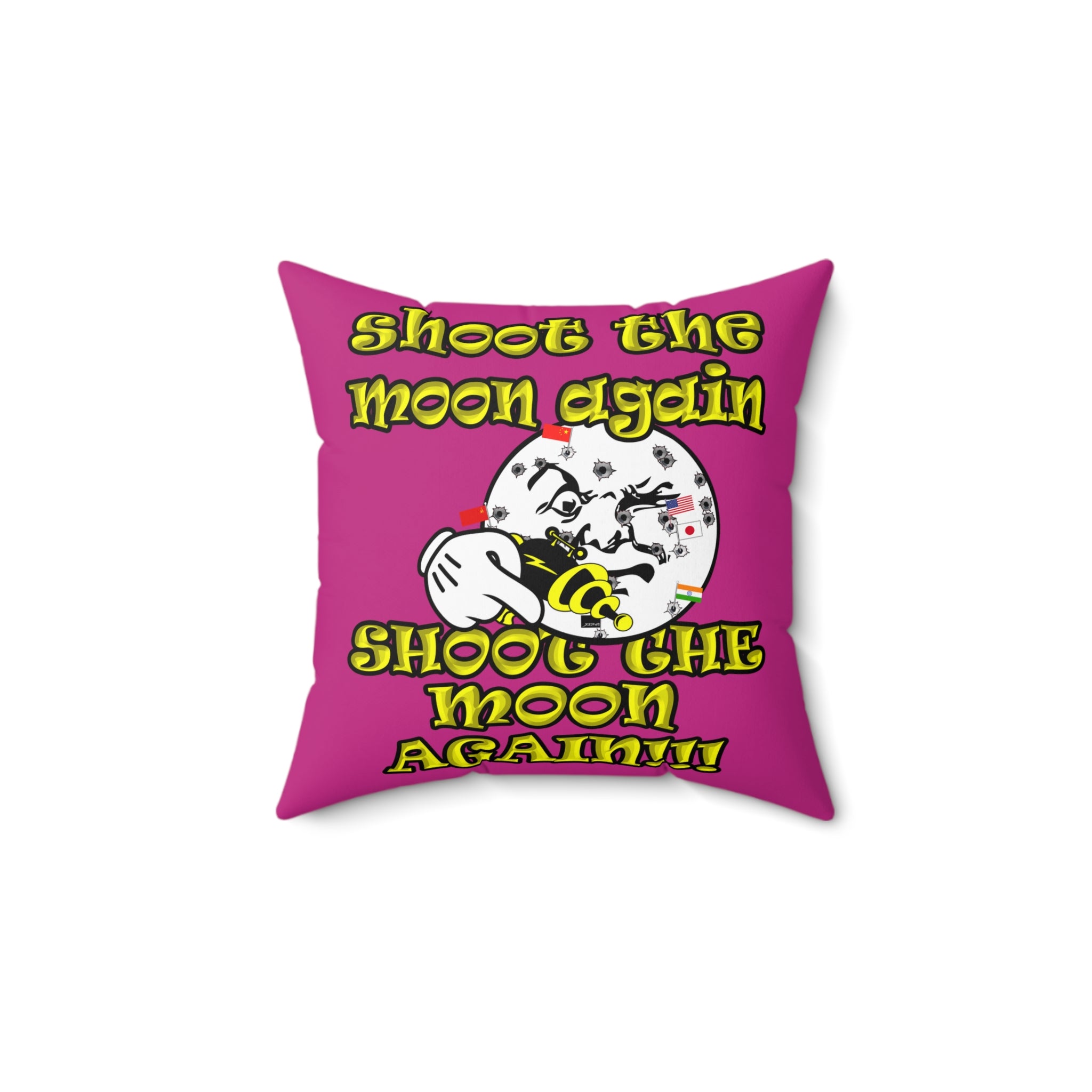 shoot the moon again - Spun Polyester Square Pillow - (pink)