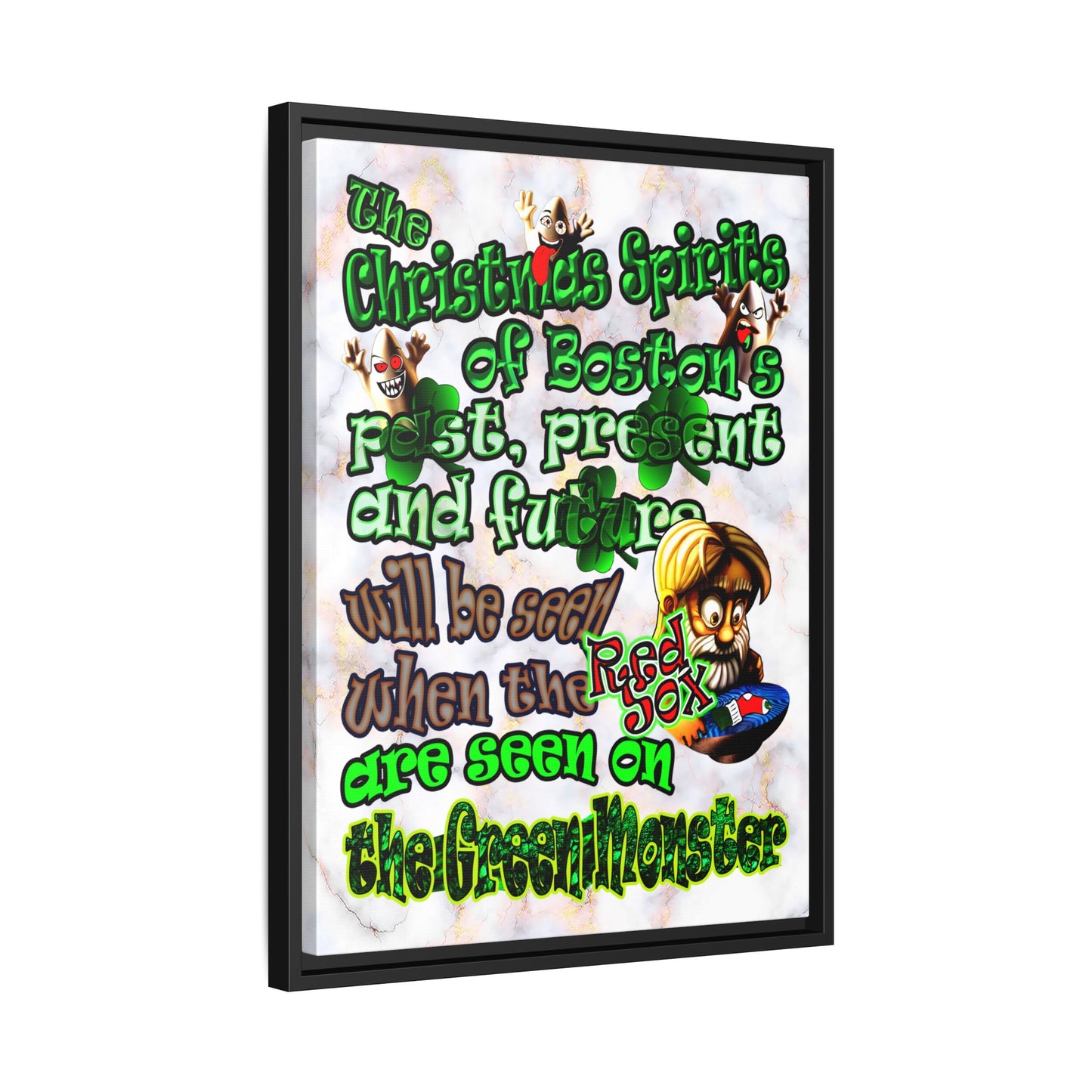 christmas spirits of boston - framed canvas art (white marble)