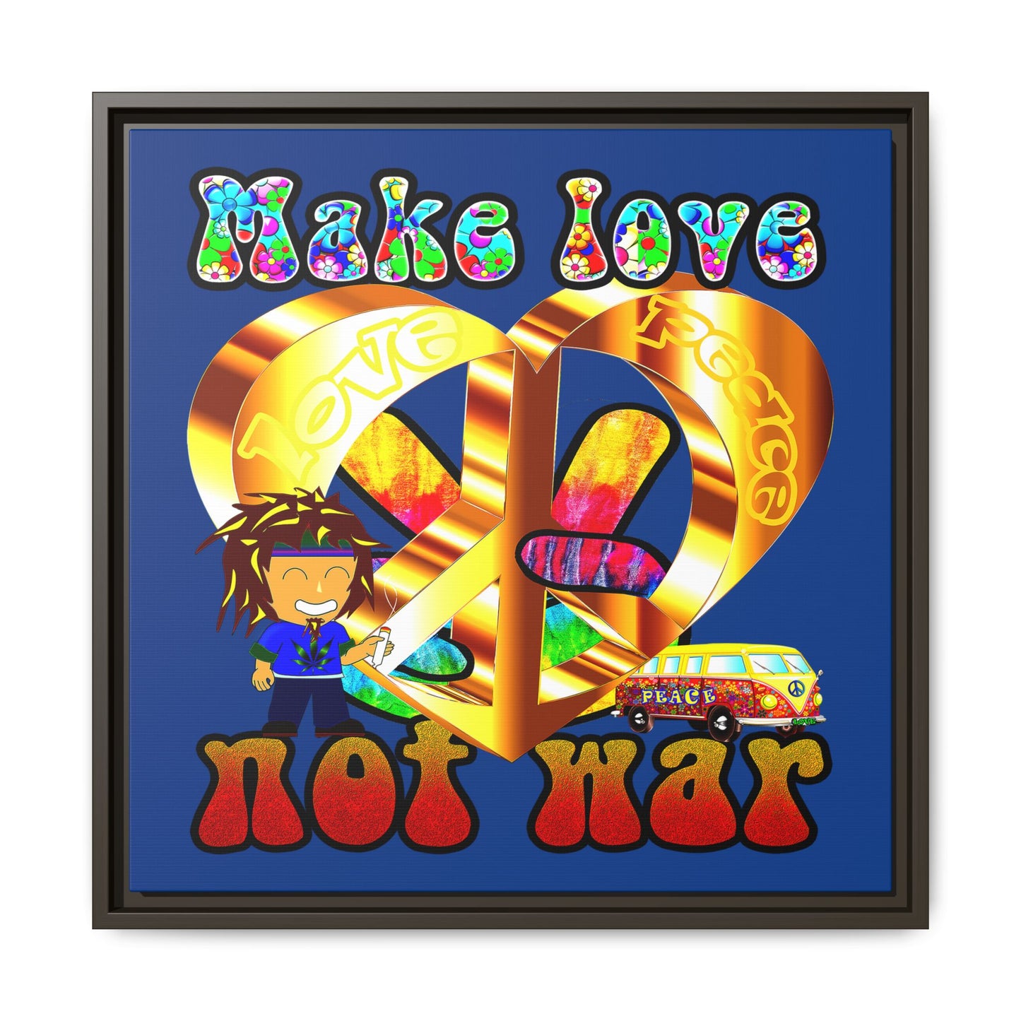 love peace - framed canvas art (dark blue)