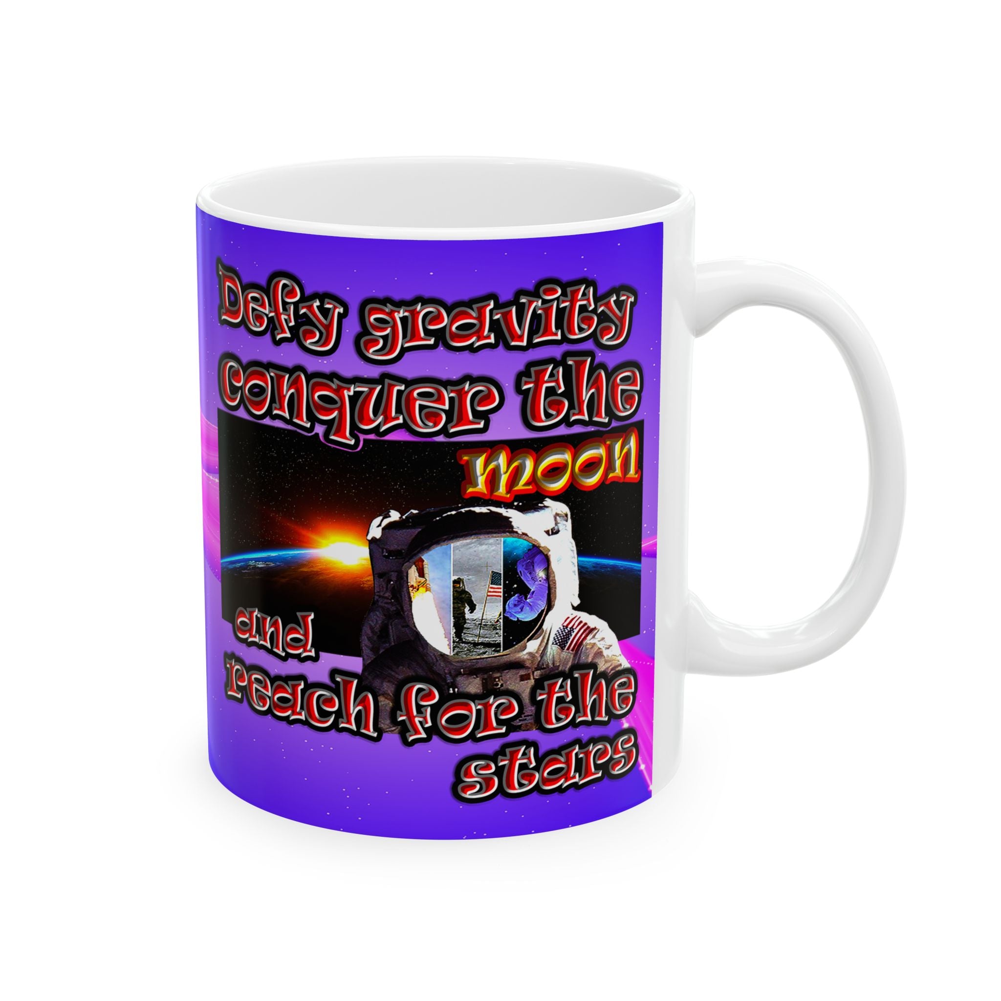 defy conquer reach - White Mug (purple-pink wave)