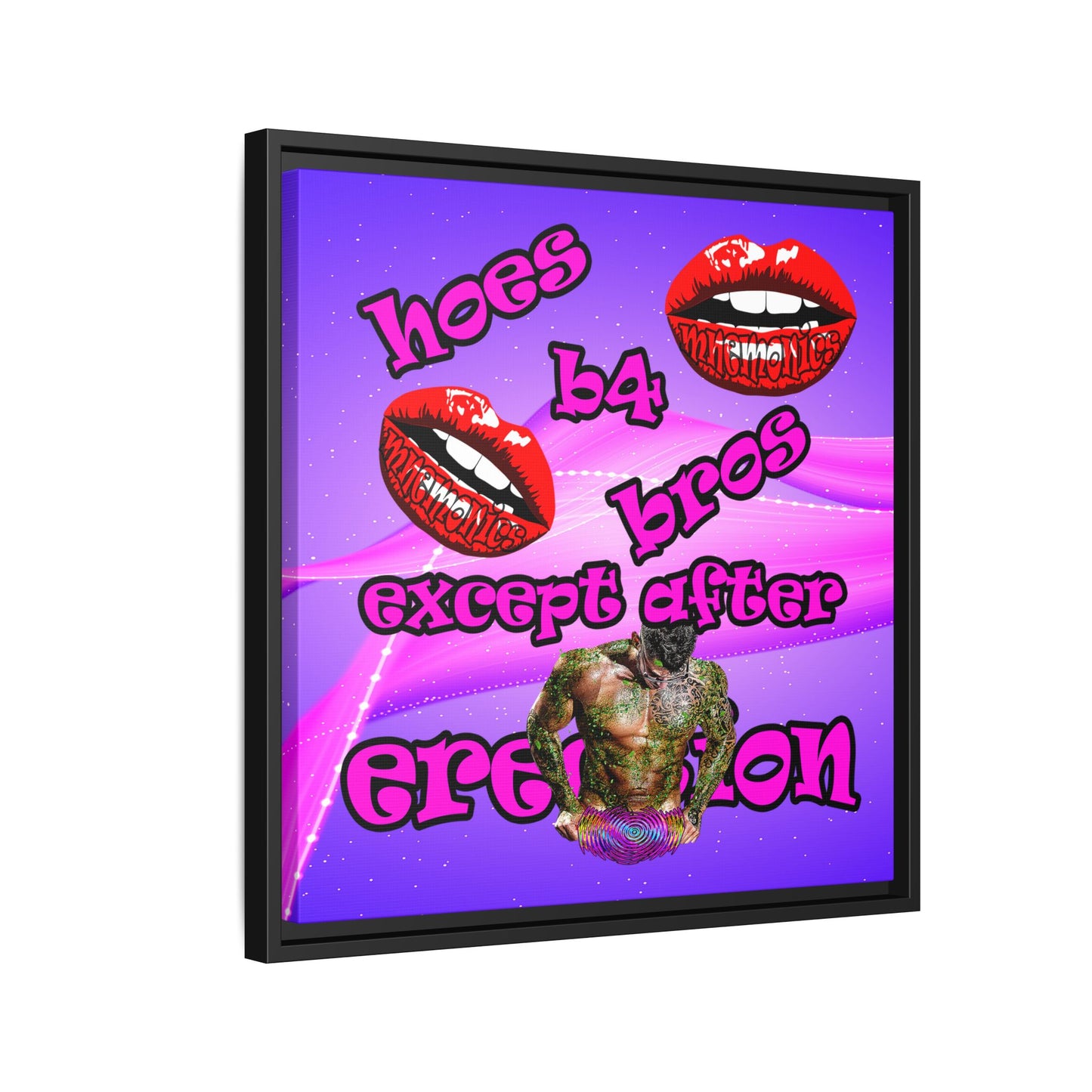 hoes b4 bros - framed canvas art (purple-pink wave)