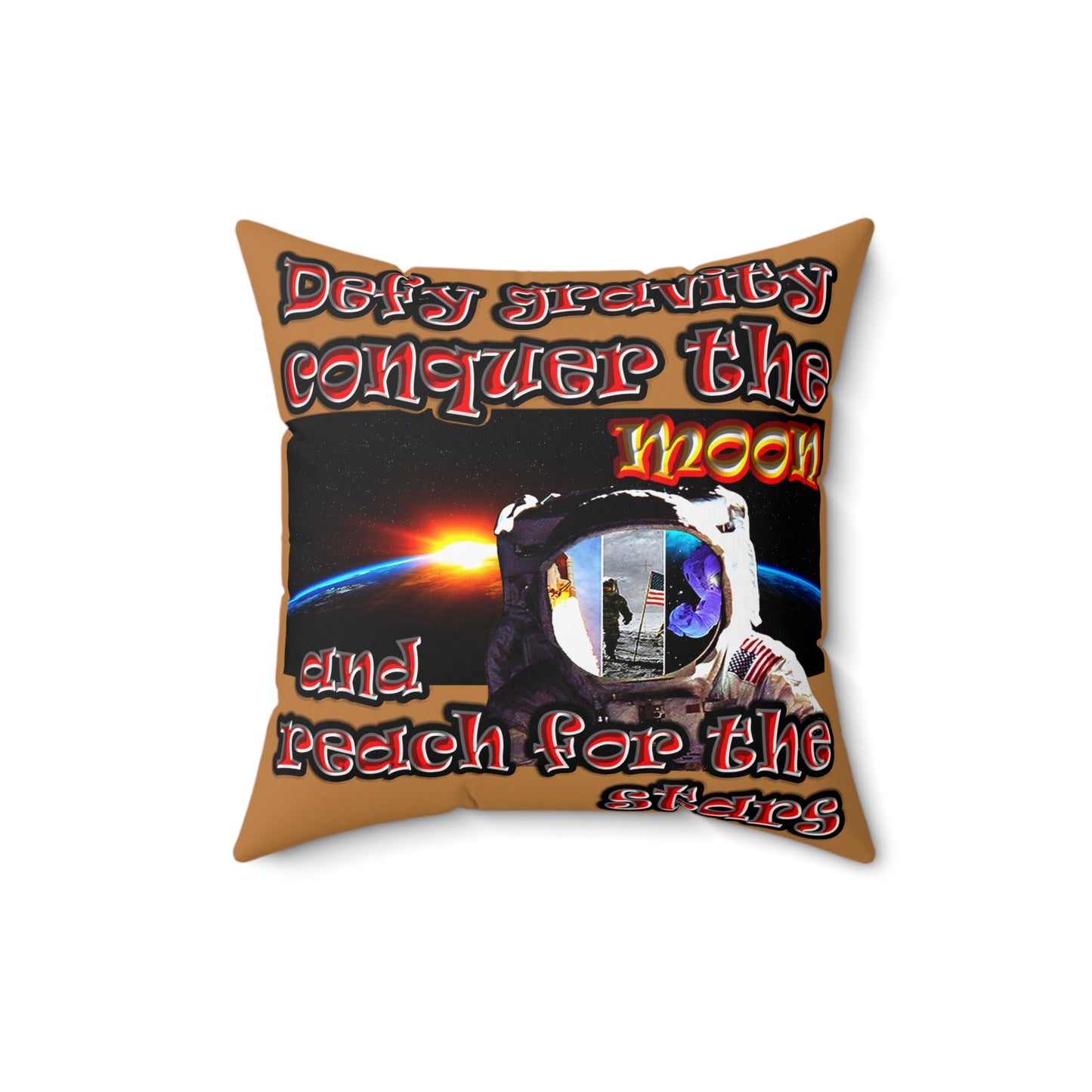 defy conquer reach - Spun Polyester Square Pillow - (light brown)
