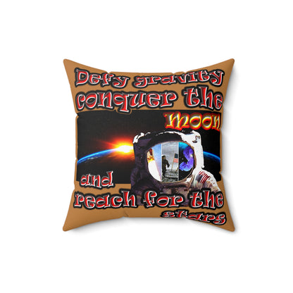 defy conquer reach - Spun Polyester Square Pillow - (light brown)