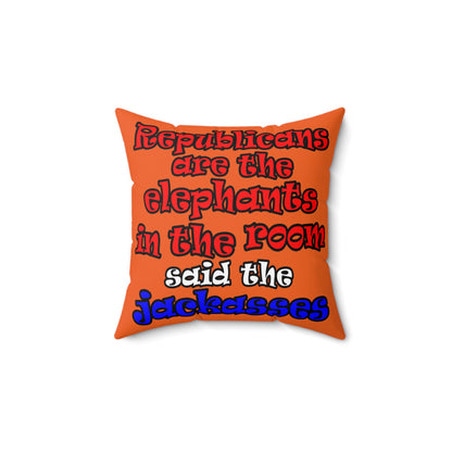 donkeys and elephants - Spun Polyester Square Pillow - (orange)