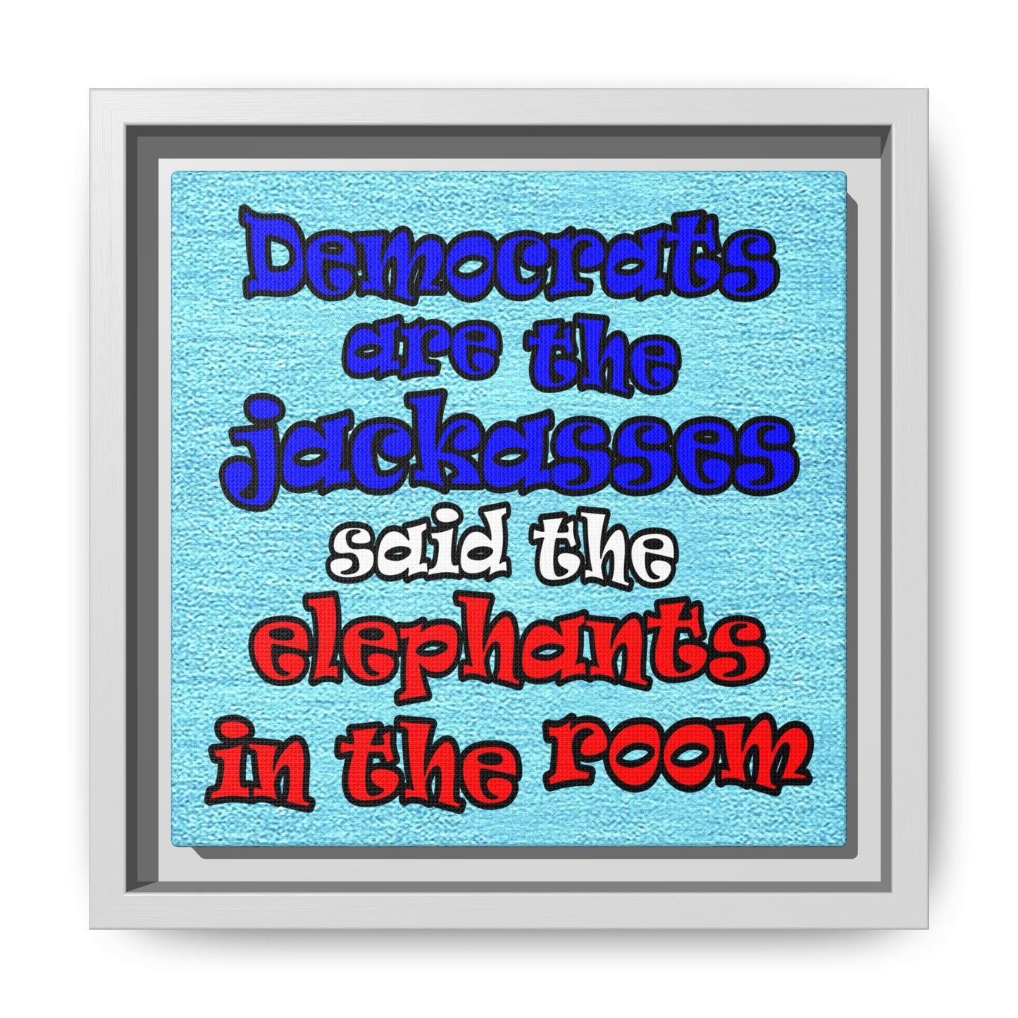 donkeys and elephants - framed canvas art (faded blue)