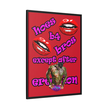 hoes b4 bros - framed canvas art (dark red)