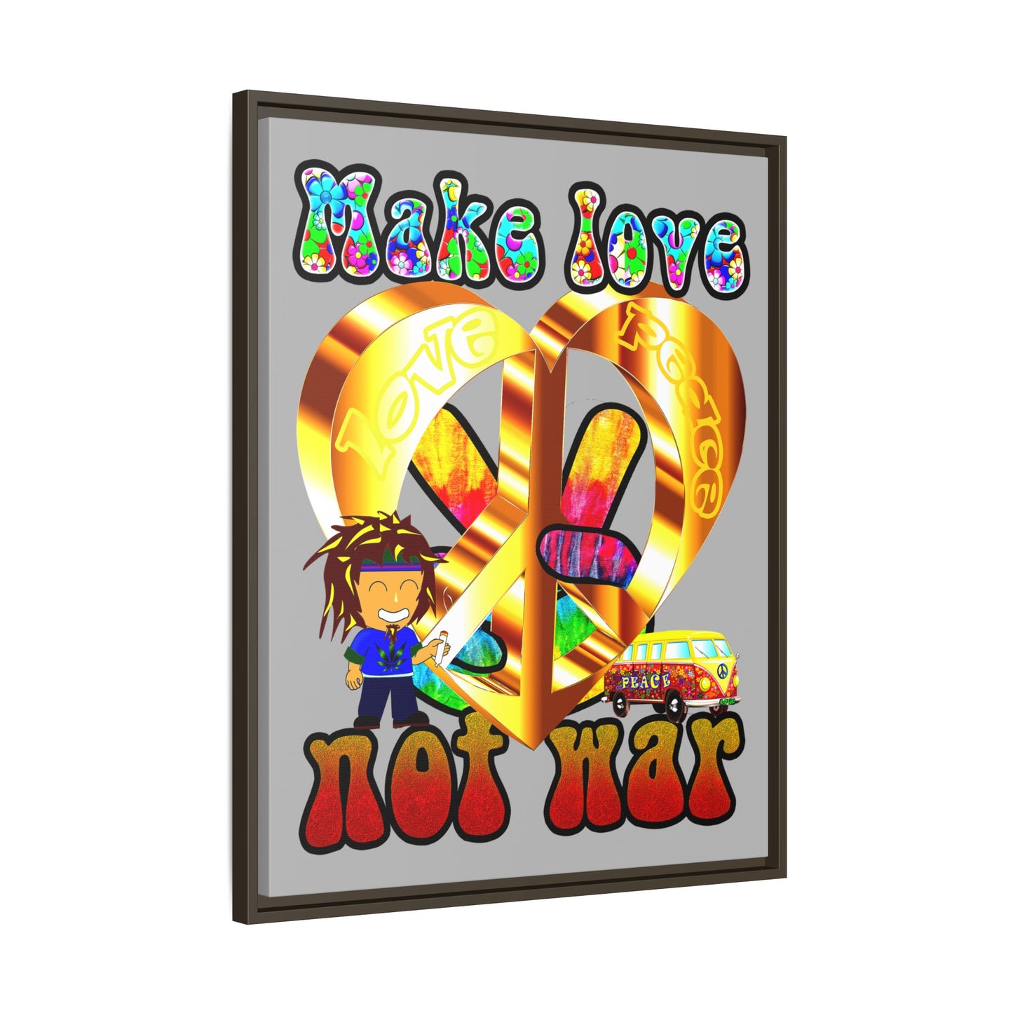 love peace - framed canvas art (light grey)