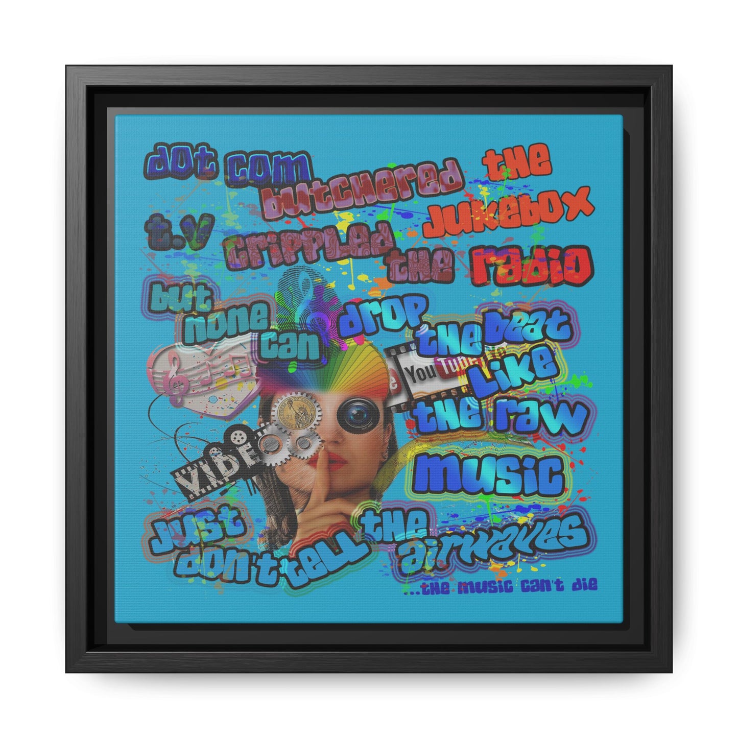 drop the beat - framed canvas art (turquoise)