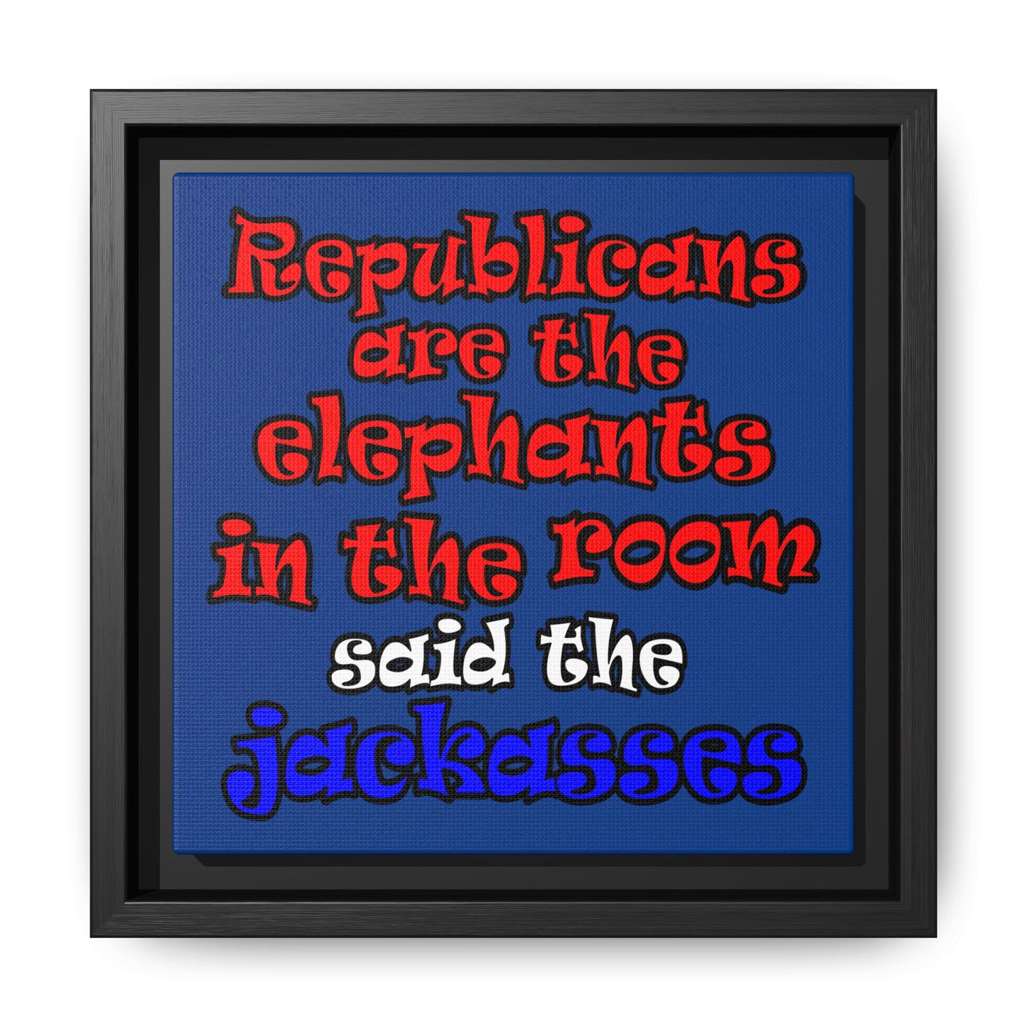 donkeys and elephants - framed canvas art (dark blue)