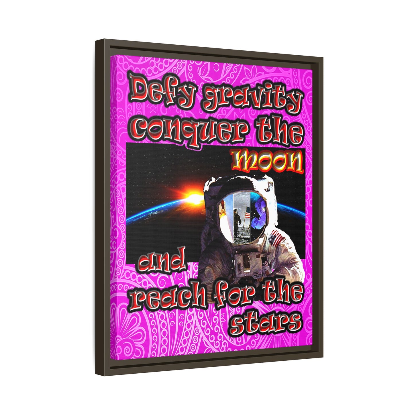 defy conquer reach - framed canvas art (pink swirl)
