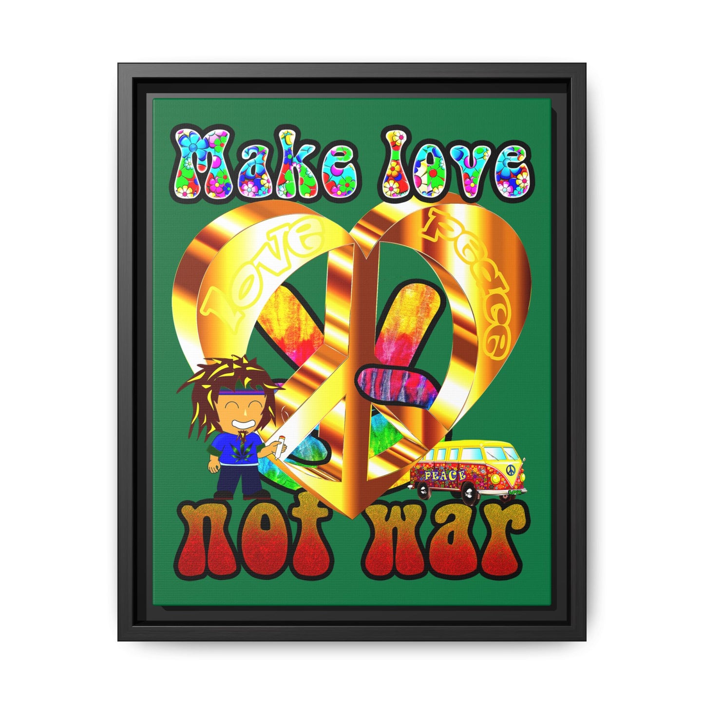 love peace - framed canvas art (dark green)