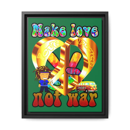 love peace - framed canvas art (dark green)