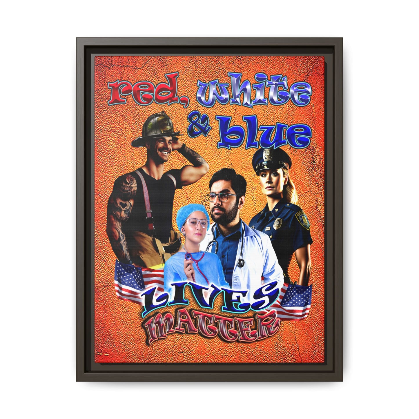 rw&b lives matter - framed canvas art (burnt orange)