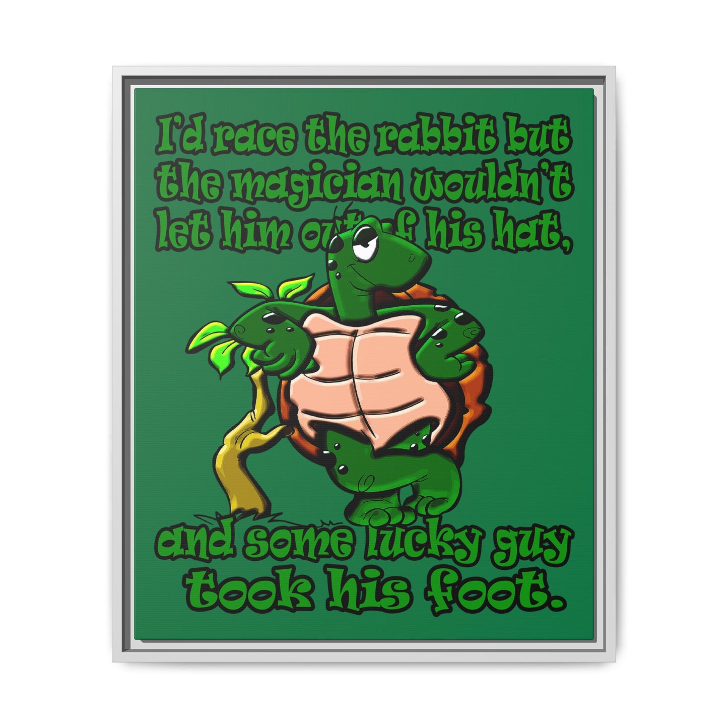 turtle race - framed canvas art (dark green)