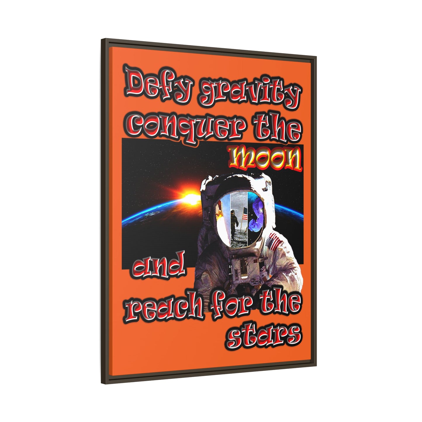 defy conquer reach - framed canvas art (orange)