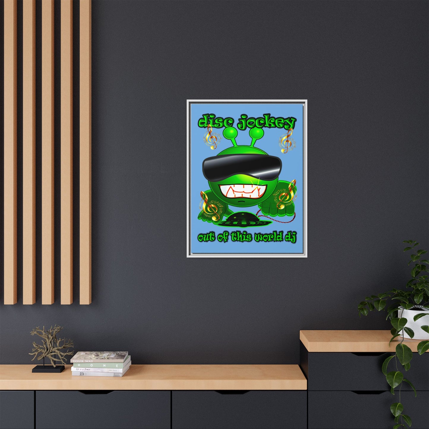disc jockey - framed canvas art (light blue)