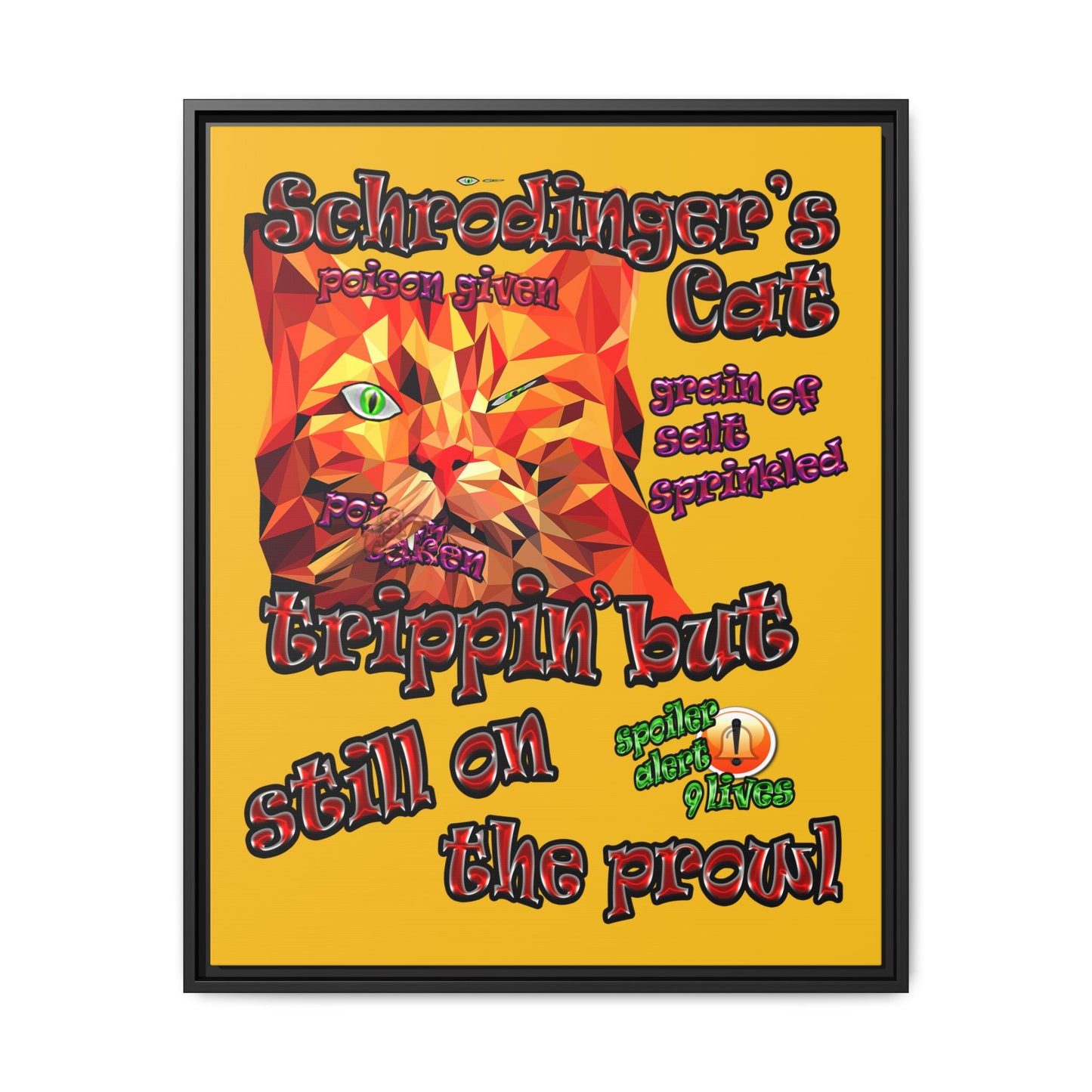 schrodinger's cat - framed canvas art (yellow)