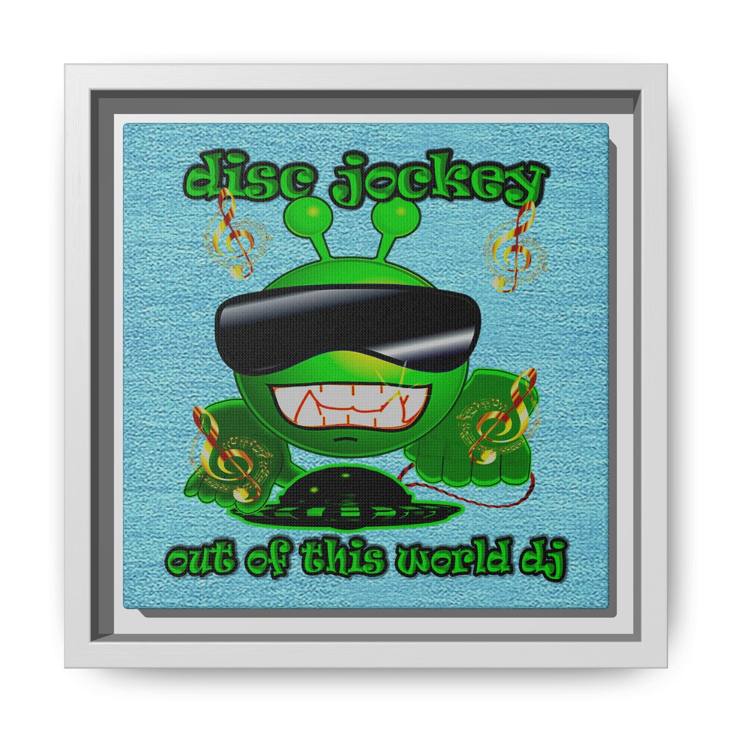 disc jockey - framed canvas art (faded blue)