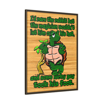 turtle race - framed canvas art (butterscotch wood finish)