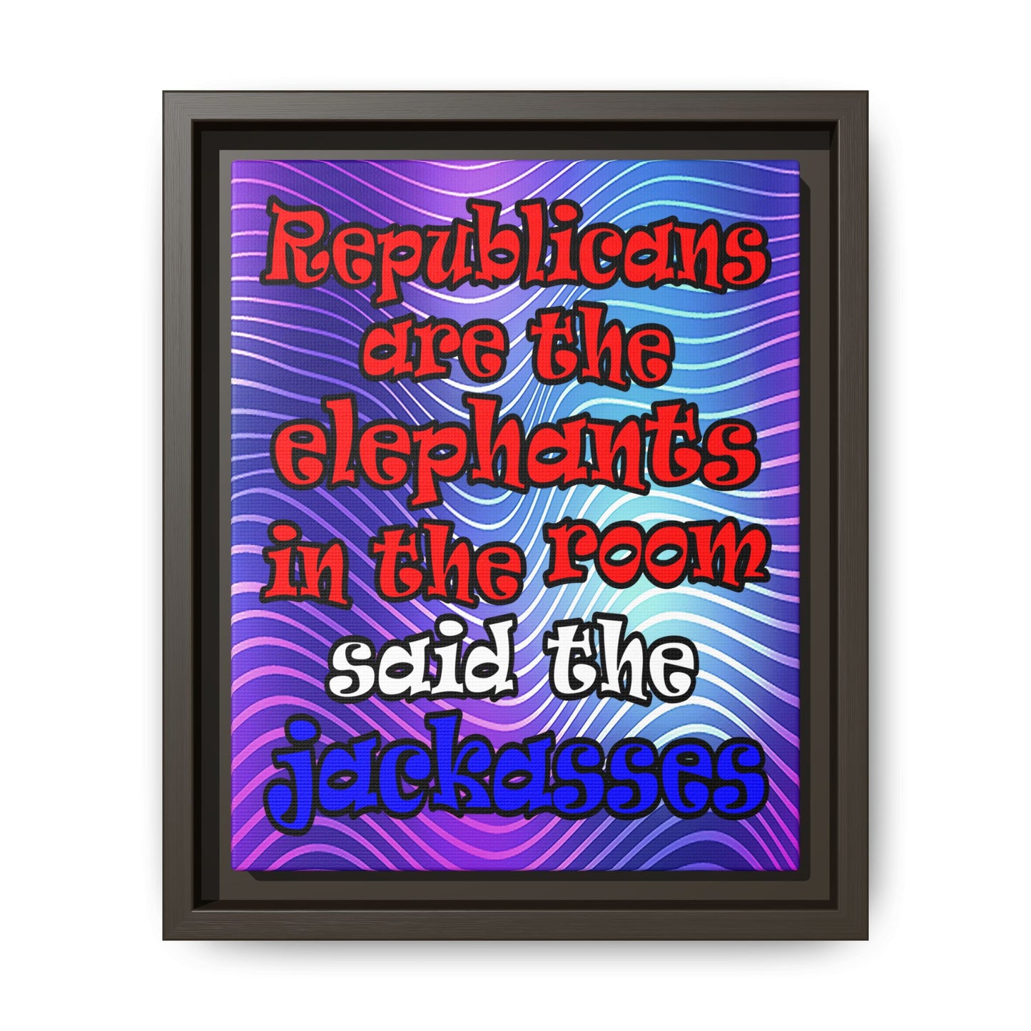 donkeys and elephants - framed canvas art (purple wave)