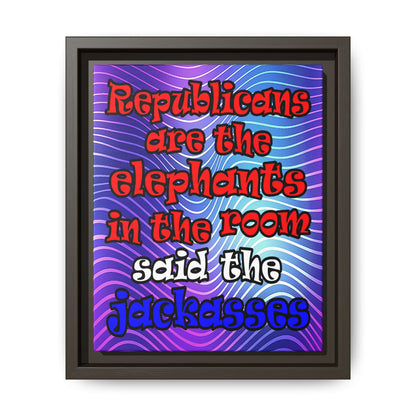 donkeys and elephants - framed canvas art (purple wave)
