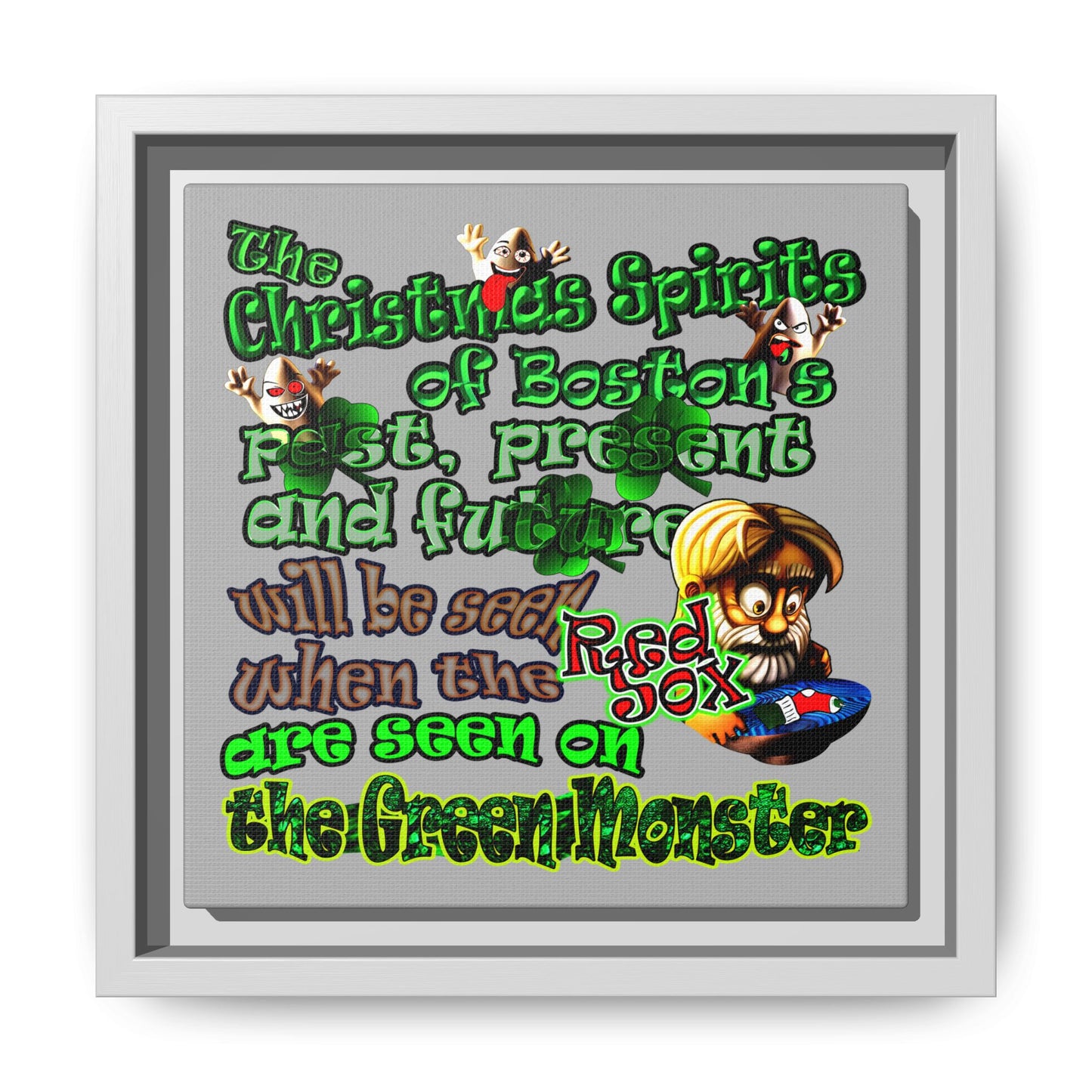 christmas spirits of boston - framed canvas art (light grey)