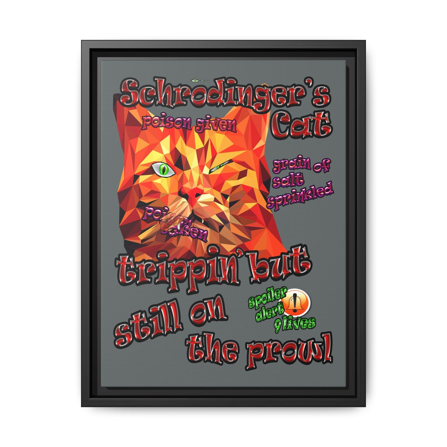 schrodinger's cat - framed canvas art (dark grey)
