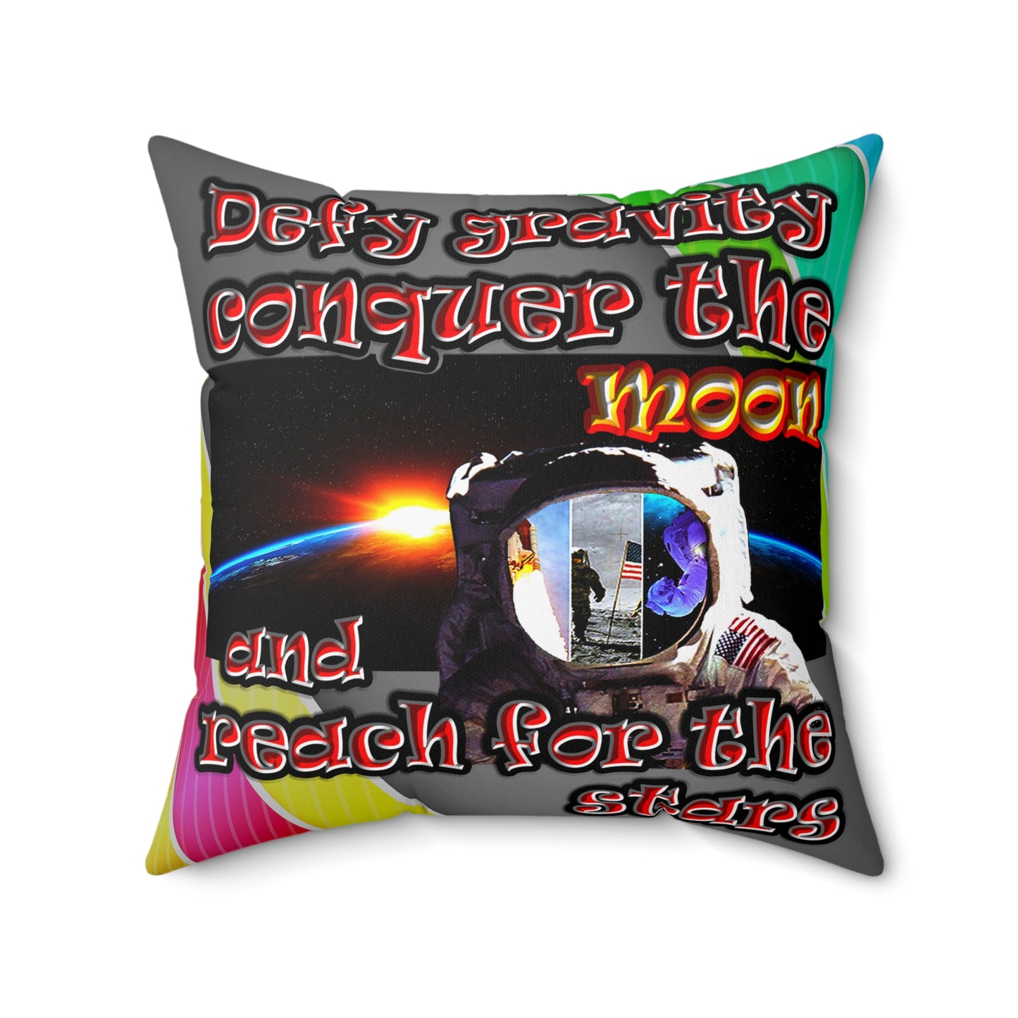 defy conquer reach - Spun Polyester Square Pillow - (rainbow split)