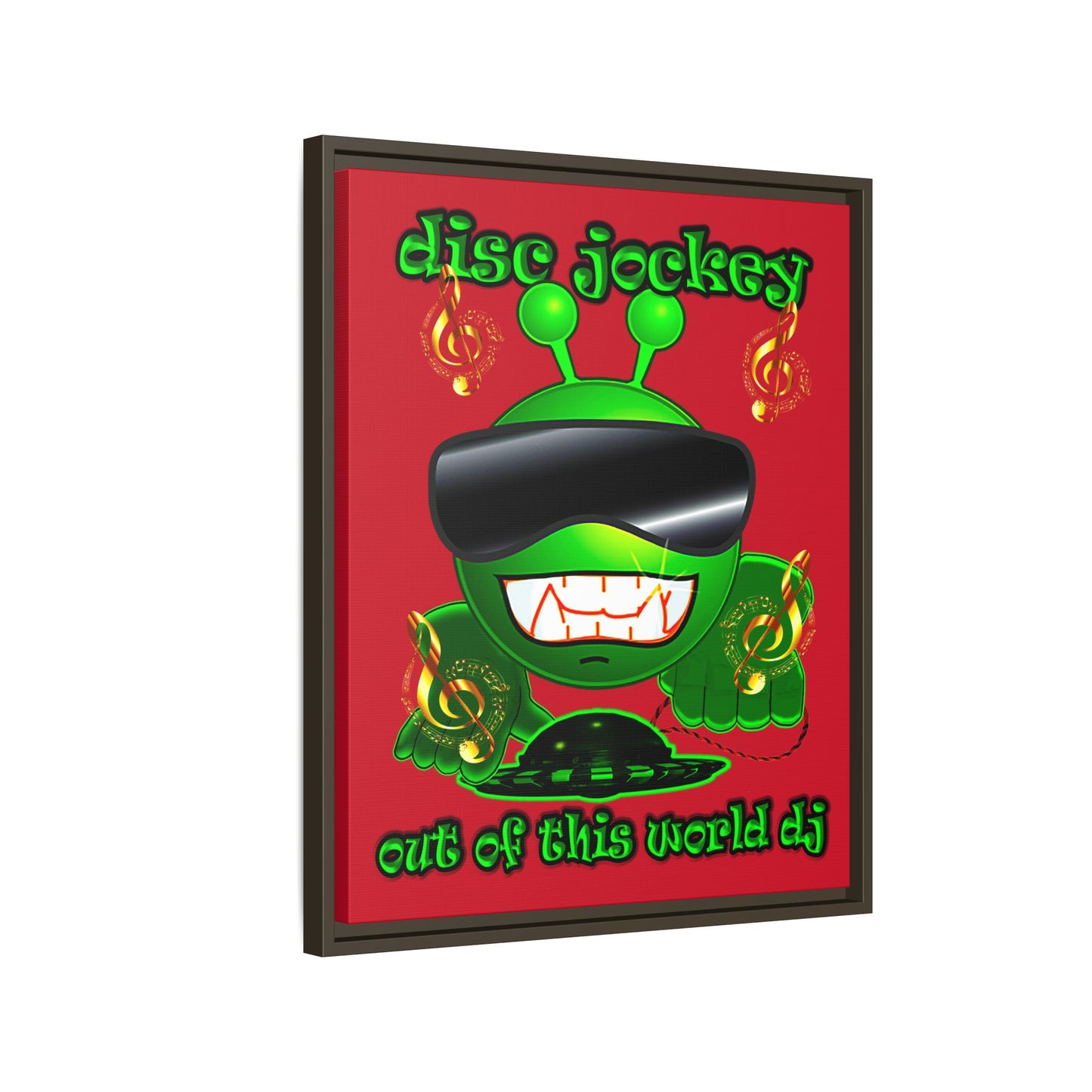 disc jockey - framed canvas art (dark red)