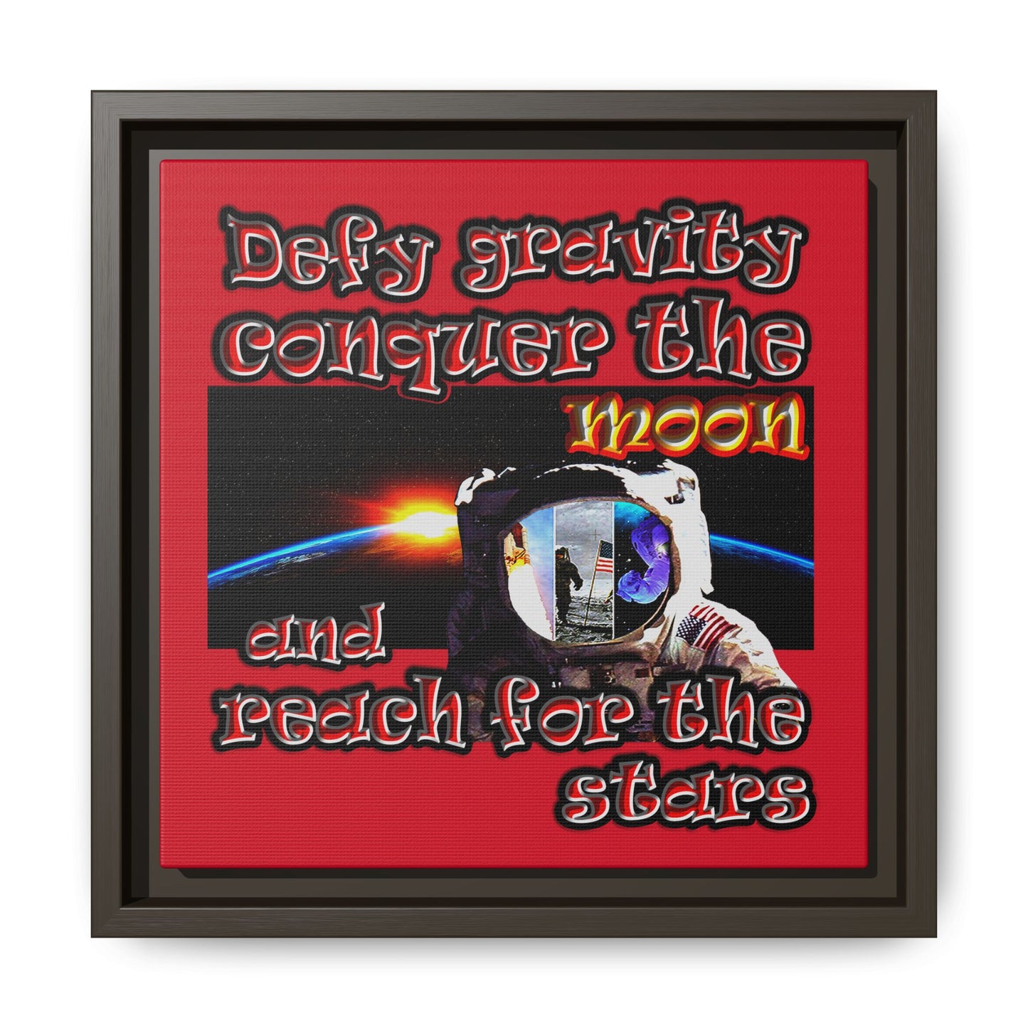defy conquer reach - framed canvas art (dark red)