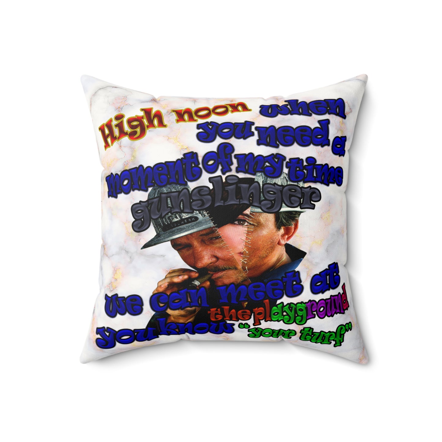 high noon - Faux Suede Square Pillow - (white marble)