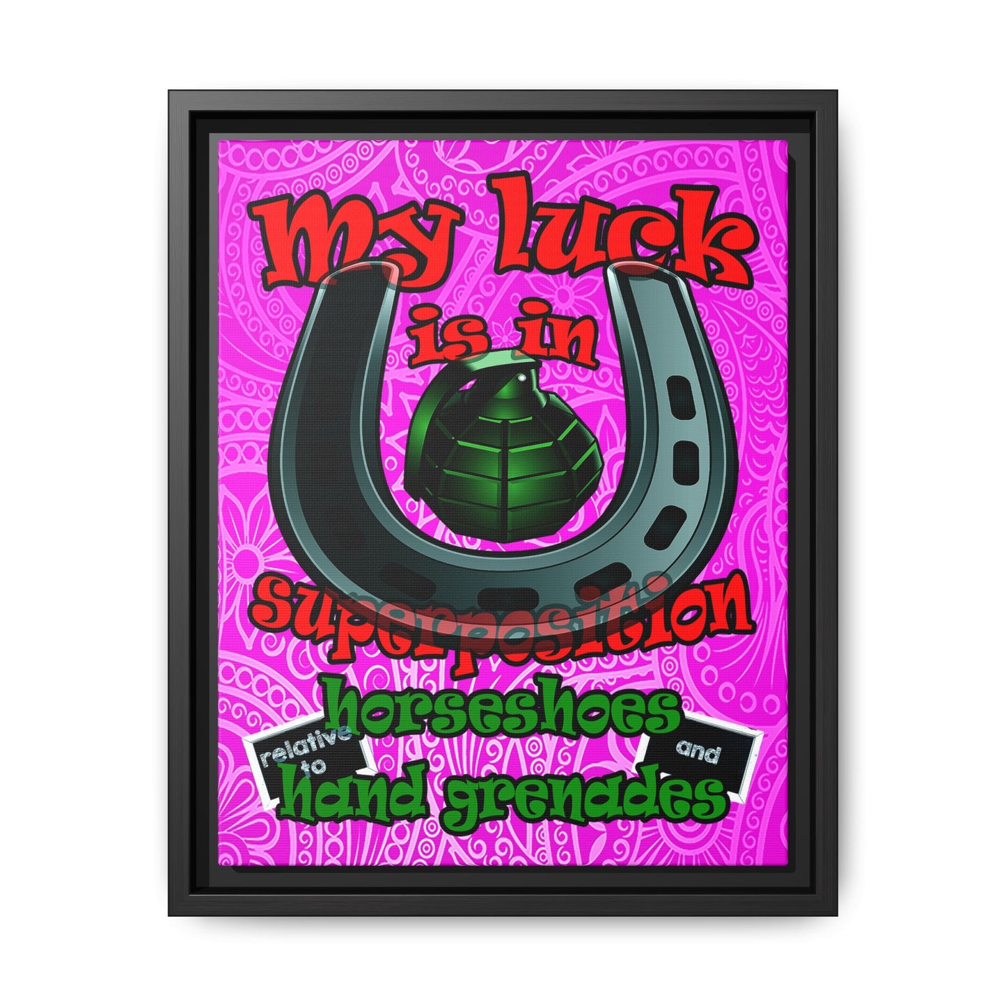 my luck - framed canvas art (pink swirl)