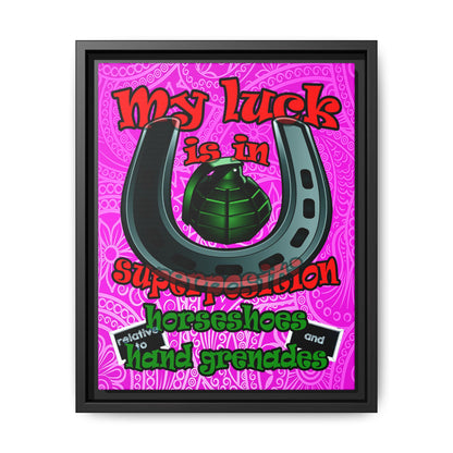 my luck - framed canvas art (pink swirl)