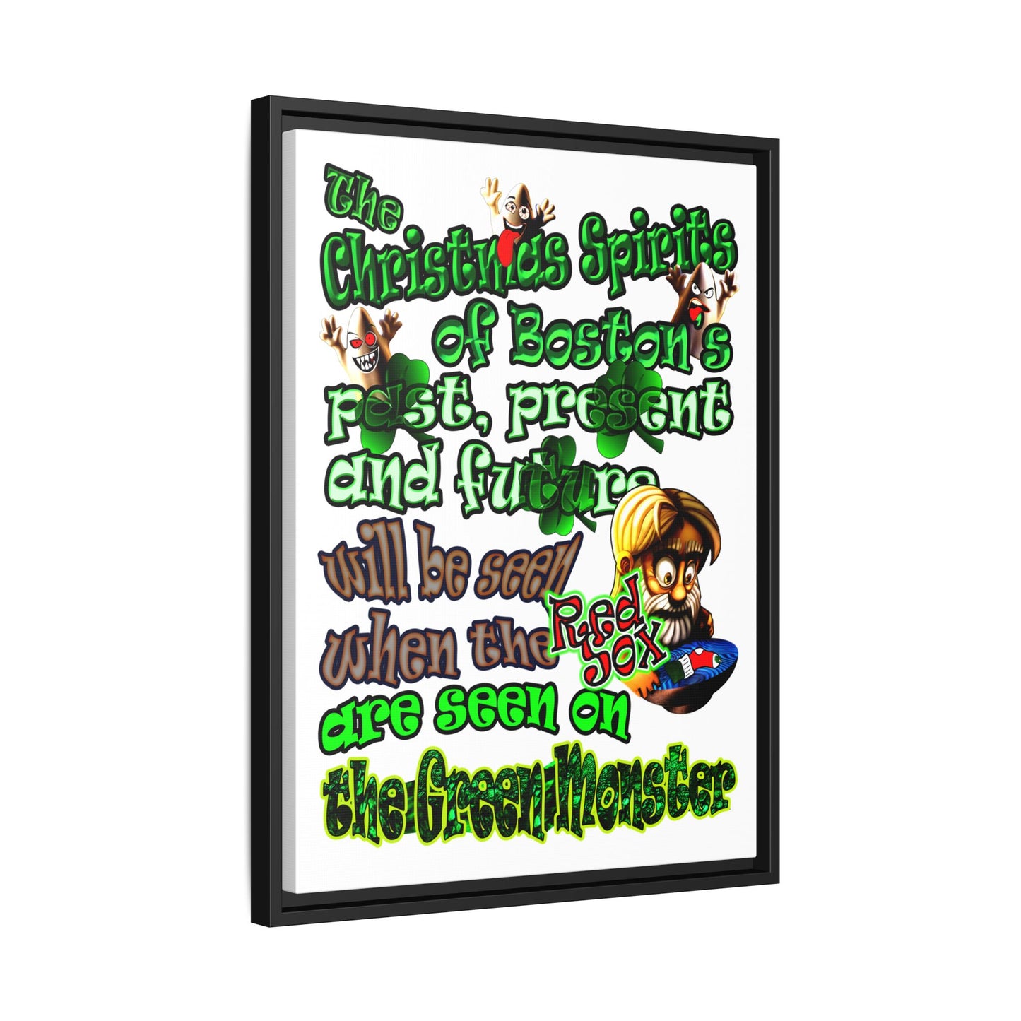 christmas spirits of boston - framed canvas art (white)