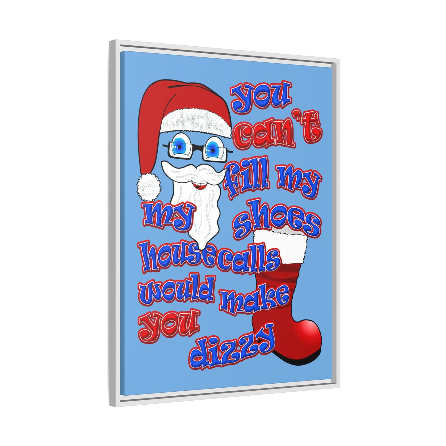santa's shoes - framed canvas art (light blue)