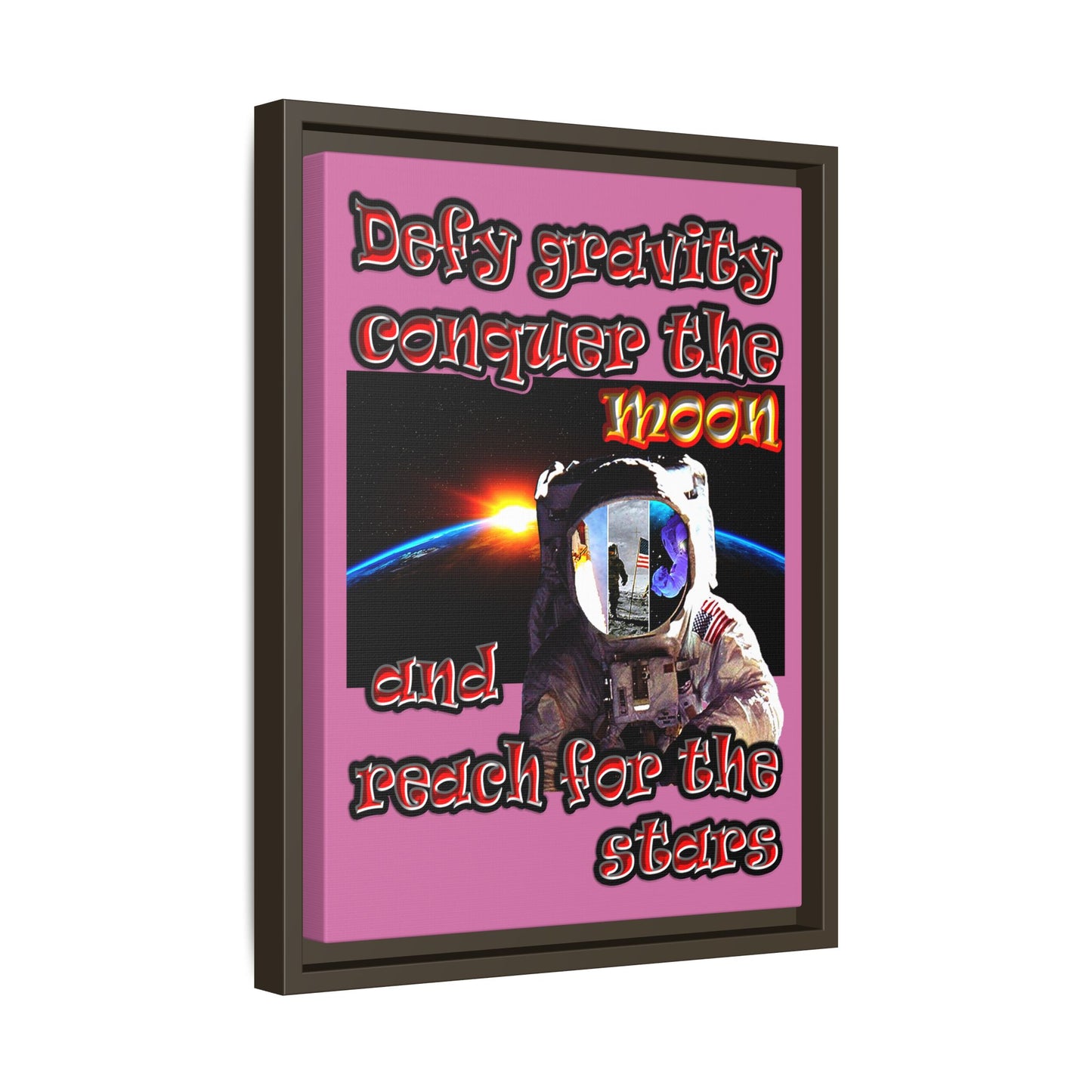 defy conquer reach - framed canvas art (light pink)