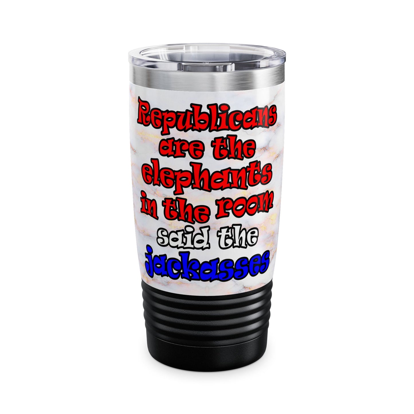 donkeys and elephants - Ringneck Tumbler, 20oz (white marble)